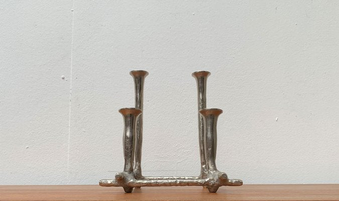 Danish Brutalist Sculptural Cast Aluminum Candleholder-UAH-1332176