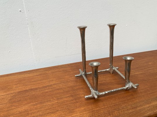 Danish Brutalist Sculptural Cast Aluminum Candleholder-UAH-1332176