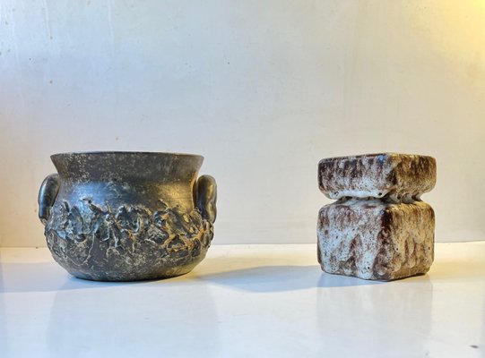 Danish Brutalist Vases in Glazed Ceramic, 1970s, Set of 2-LCR-1251961