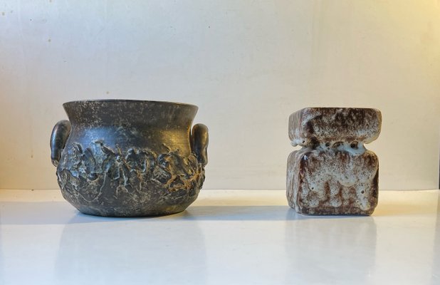 Danish Brutalist Vases in Glazed Ceramic, 1970s, Set of 2-LCR-1251961