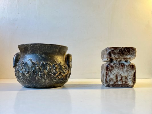 Danish Brutalist Vases in Glazed Ceramic, 1970s, Set of 2-LCR-1251961