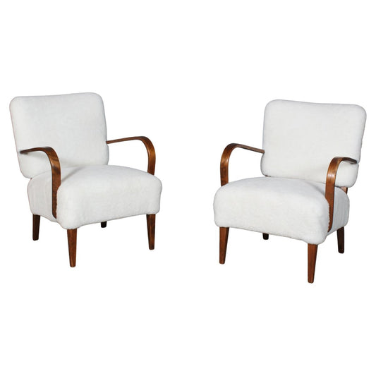 Danish Cabinetmaker Lounge Chairs in Lambskin, 1940s, Set of 2