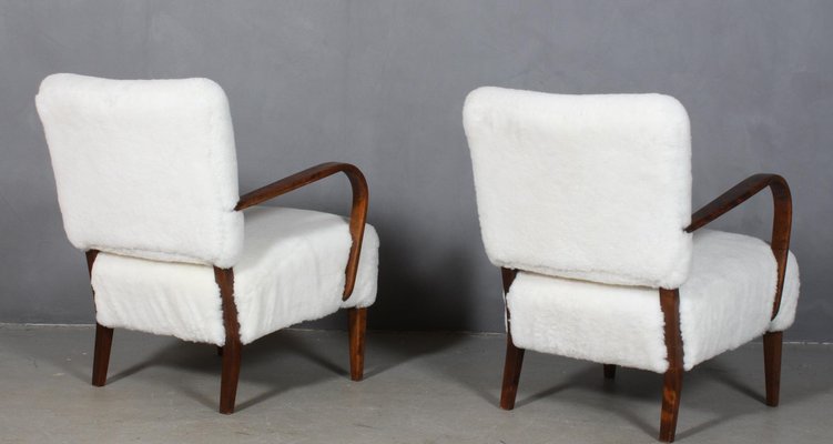 Danish Cabinetmaker Lounge Chairs in Lambskin, 1940s, Set of 2-HJB-1017823