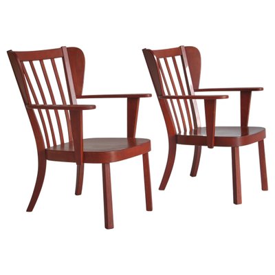 Danish Canada Armchairs in Stained Beech by Fritz Hansen, Set of 2, 1940s-WRF-1225884