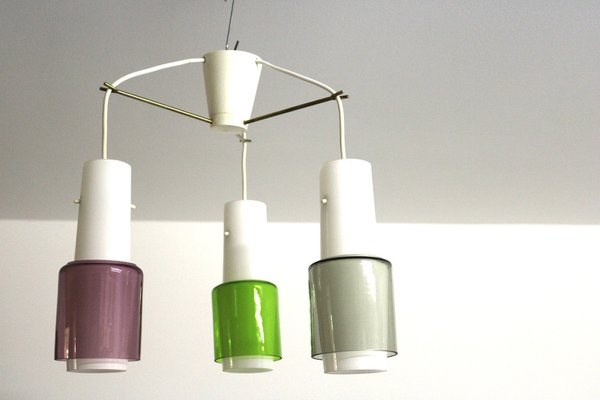 Danish Ceiling Light with Colourful Glass Shades, 1960s-ZWH-1785266