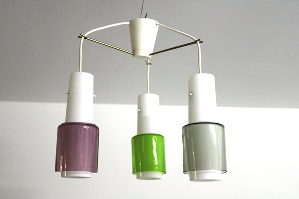 Danish Ceiling Light with Colourful Glass Shades, 1960s-ZWH-1785266