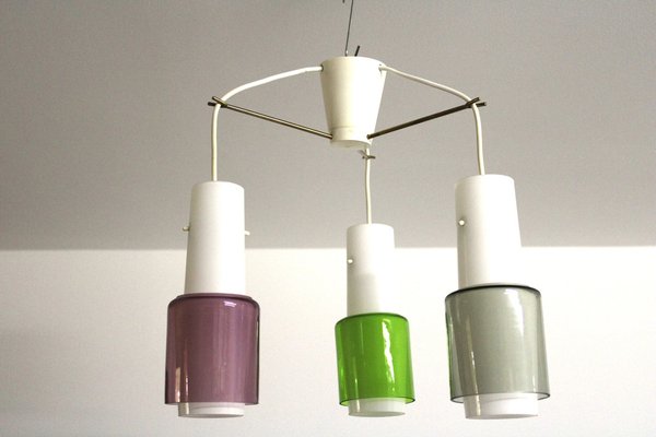 Danish Ceiling Light with Colourful Glass Shades, 1960s-ZWH-1785266