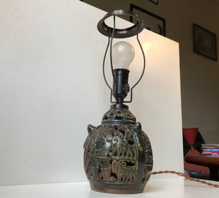 Danish Ceramic Hunting Motifs Table Lamp from Lauritz Hjorth, 1920s-LCR-659983