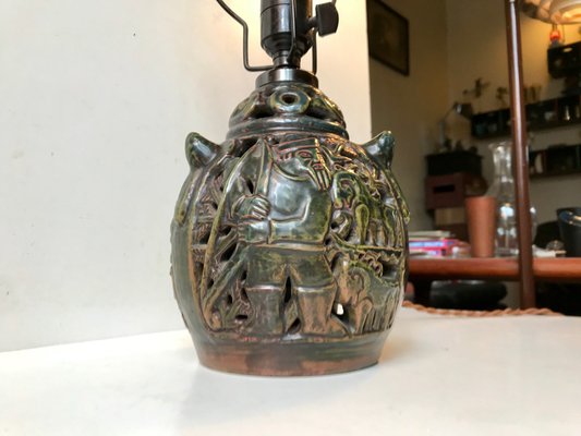 Danish Ceramic Hunting Motifs Table Lamp from Lauritz Hjorth, 1920s-LCR-659983