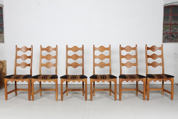 Danish Chairs in Oak and Wool by Henning Kjærnulf, 1970s, Set of 6-QQ-1752133