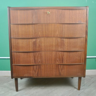 Danish Chest of Drawers in Teak Veneer with 5 Drawers, 1960s-ROJ-2040397