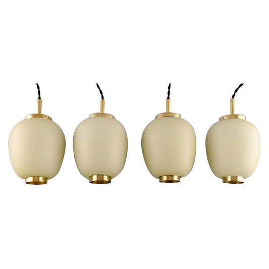 Danish China Lamps or Pendants in Matte Opal Glass, 1960s, Set of 4