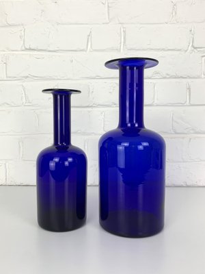 Danish Cobalt Blue Vases attributed to Otto Brauer Holmegaard Gulv, 1950s, Set of 2-ZM-1796360