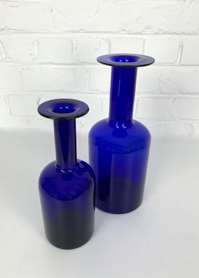 Danish Cobalt Blue Vases attributed to Otto Brauer Holmegaard Gulv, 1950s, Set of 2-ZM-1796360