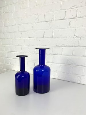 Danish Cobalt Blue Vases attributed to Otto Brauer Holmegaard Gulv, 1950s, Set of 2-ZM-1796360