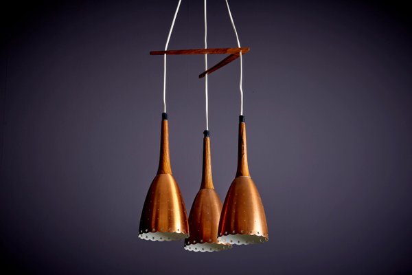 Danish Copper and Rosewood Caskade Pendant Lamp, 1950s-SFD-1730609