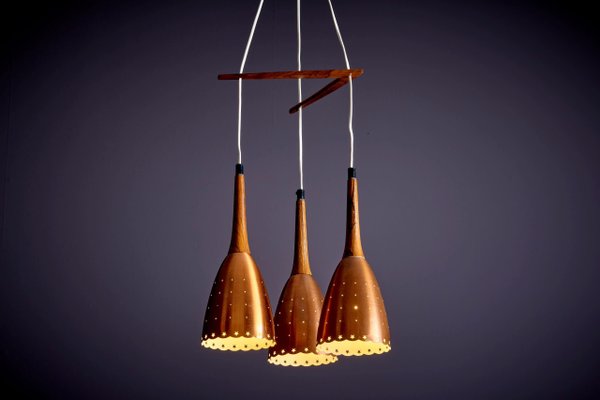 Danish Copper and Rosewood Caskade Pendant Lamp, 1950s-SFD-1730609