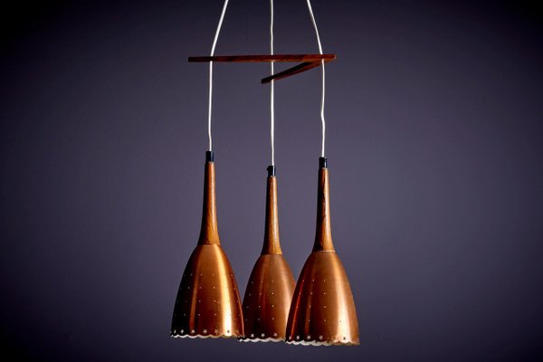 Danish Copper and Rosewood Caskade Pendant Lamp, 1950s-SFD-1730609