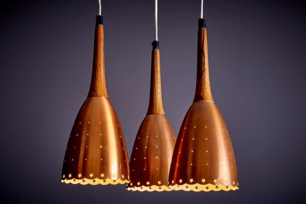 Danish Copper and Rosewood Caskade Pendant Lamp, 1950s-SFD-1730609