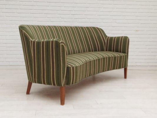 Danish Curved 2 Seater Sofa in Wool Fabric & Beech Wood, 1960s-TMW-2016405