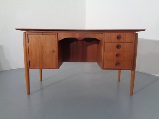 Danish Curved Teak and Oak Desk, 1960s-RDW-672027