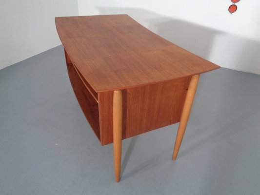 Danish Curved Teak and Oak Desk, 1960s-RDW-672027