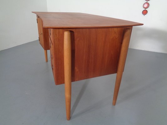 Danish Curved Teak and Oak Desk, 1960s-RDW-672027