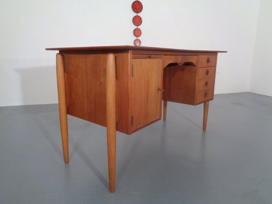 Danish Curved Teak and Oak Desk, 1960s-RDW-672027