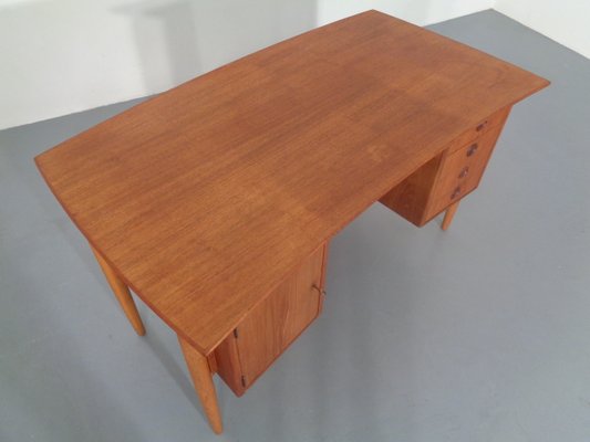 Danish Curved Teak and Oak Desk, 1960s-RDW-672027