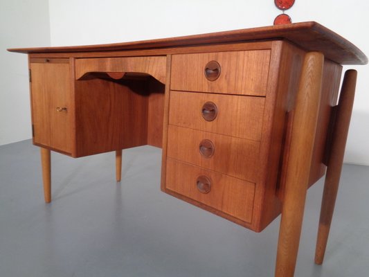 Danish Curved Teak and Oak Desk, 1960s-RDW-672027