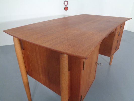 Danish Curved Teak and Oak Desk, 1960s-RDW-672027