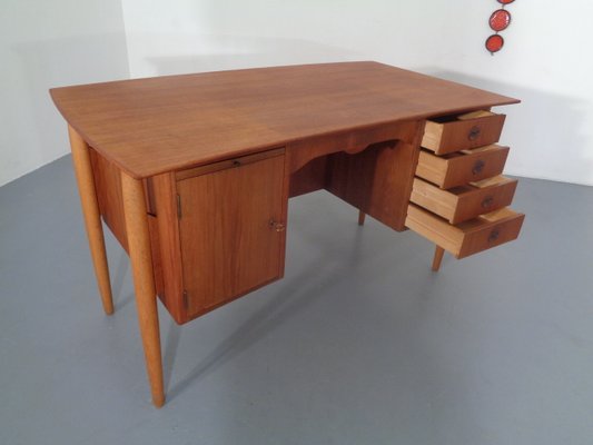 Danish Curved Teak and Oak Desk, 1960s-RDW-672027