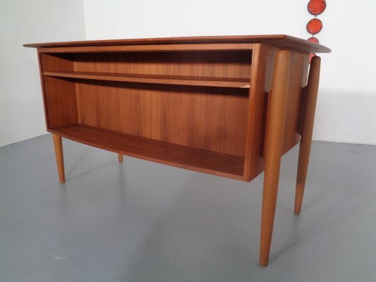 Danish Curved Teak and Oak Desk, 1960s-RDW-672027