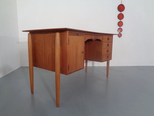 Danish Curved Teak and Oak Desk, 1960s-RDW-672027