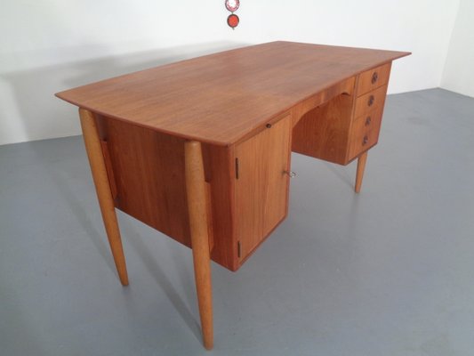 Danish Curved Teak and Oak Desk, 1960s-RDW-672027