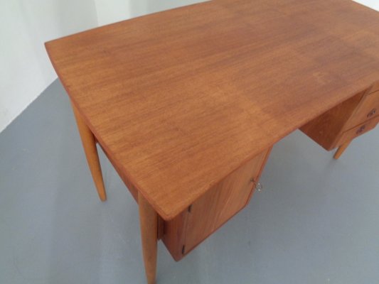 Danish Curved Teak and Oak Desk, 1960s-RDW-672027