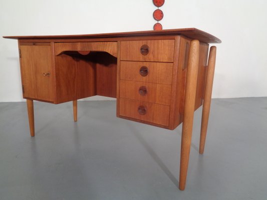 Danish Curved Teak and Oak Desk, 1960s-RDW-672027