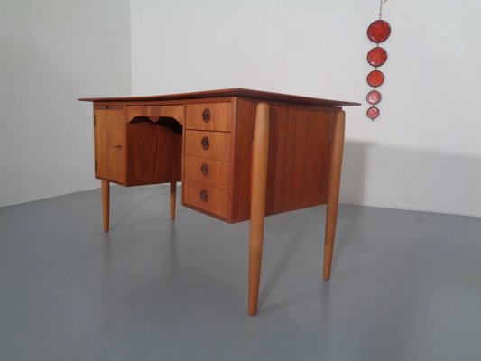 Danish Curved Teak and Oak Desk, 1960s-RDW-672027