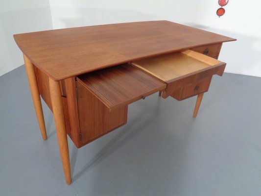 Danish Curved Teak and Oak Desk, 1960s-RDW-672027