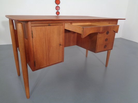 Danish Curved Teak and Oak Desk, 1960s-RDW-672027