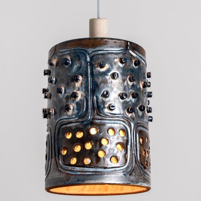 Danish Cylinder Brown Blue Ceramic Pendant Light, 1970-VDW-1739994