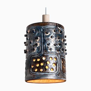 Danish Cylinder Brown Blue Ceramic Pendant Light, 1970-VDW-1739994