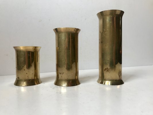 Danish Cylindrical Brass Tea Light Holders, 1970s, Set of 3-LCR-669523