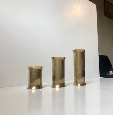 Danish Cylindrical Brass Tea Light Holders, 1970s, Set of 3-LCR-669523