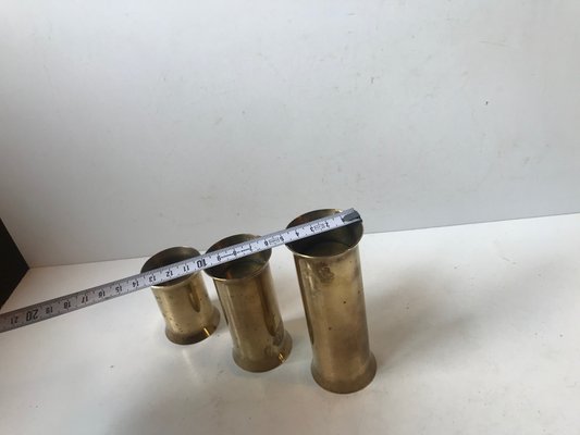 Danish Cylindrical Brass Tea Light Holders, 1970s, Set of 3-LCR-669523