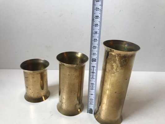 Danish Cylindrical Brass Tea Light Holders, 1970s, Set of 3-LCR-669523