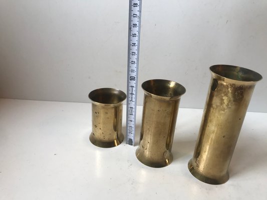 Danish Cylindrical Brass Tea Light Holders, 1970s, Set of 3-LCR-669523