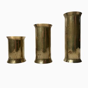 Danish Cylindrical Brass Tea Light Holders, 1970s, Set of 3-LCR-669523