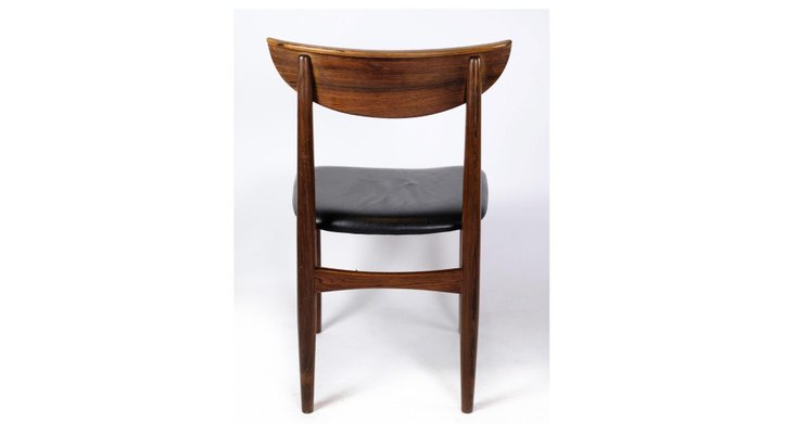 Danish Design Black Leather Rosewood Dining Table Chairs, Set of 6-UY-1271325