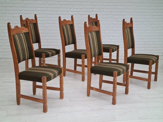 Danish Design Oak Wood Set of High Back Dining Chairs in the Style of Henning Kjærnulf, 1960s, Set of 6-TMW-1115264